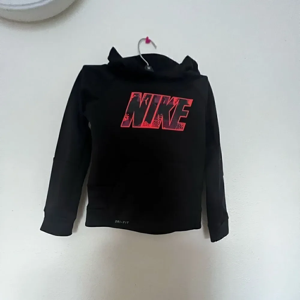 Nike Therma Boys Black & Neon Orange Hoodie Sweatshirt Dri-Fit Jacket XS (4)